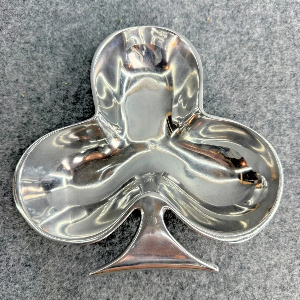 Vintage Metal Club Shaped Card‎ Theme Snack Plate Tray Silver Color Party Poker